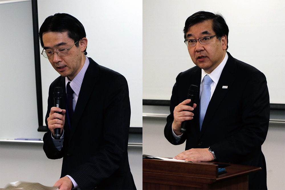 Mr. Nishii from MEXT and President Gonokami making a speech at the 2nd HKFF