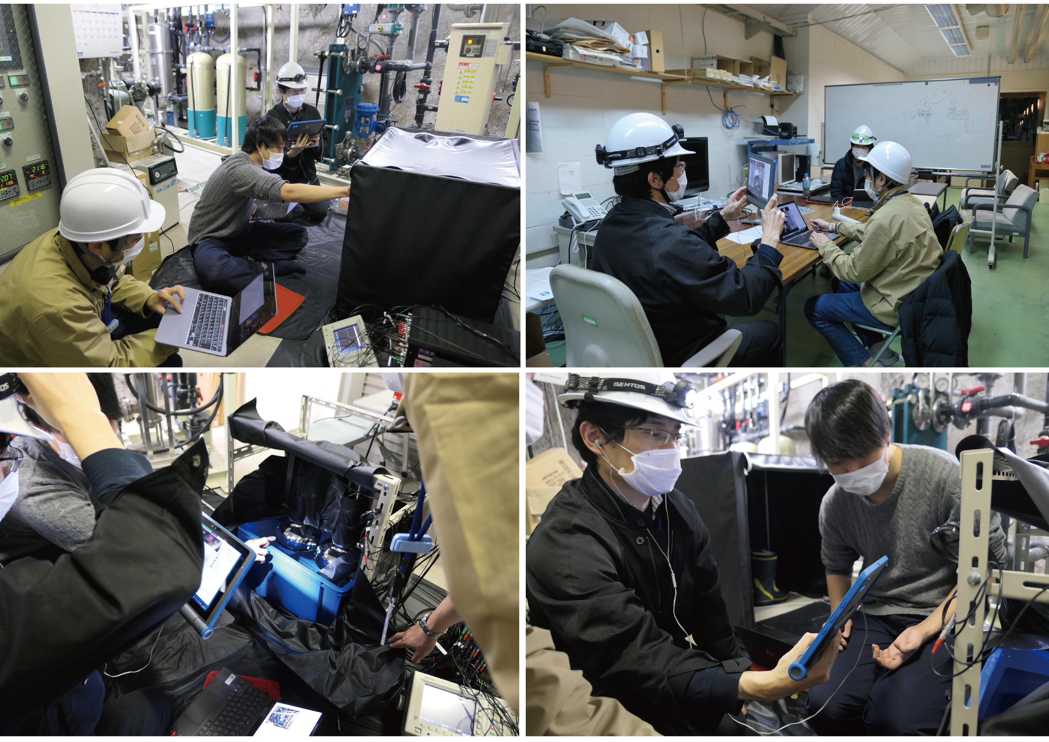 スーパーカミオカンデのある地下の実験室で、光電子増倍管を使った実験をサポートする竹田先生とTAの皆さん