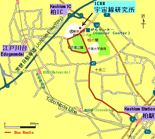 Map of Kashiwa around ICRR